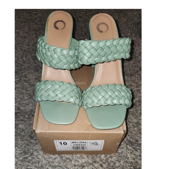 Journee Collection Shoes - Journee Collection Melissa Green Braided Double Strap Block Heel Sandals Size 10